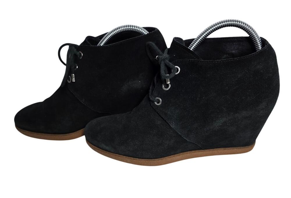Cole Haan Womens 9 Black Suede Wedge Booties Lace Comfort Casual Office Boots